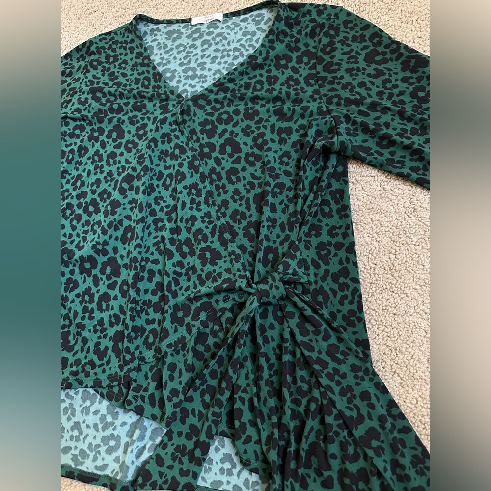 NWOT Beacon Apparel Animal Print Front Tie Blouse 2x